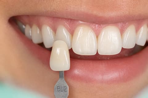 Referencia clínica BL2 junto a los dientes anteriores del mismo caso sintético