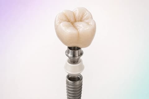 Visualización editorial de un molar enfocado con restauración implantosoportada