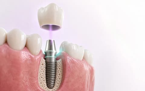 Corona implantaria, pilar y sitio en corte ilustrativo antes de la fabricación