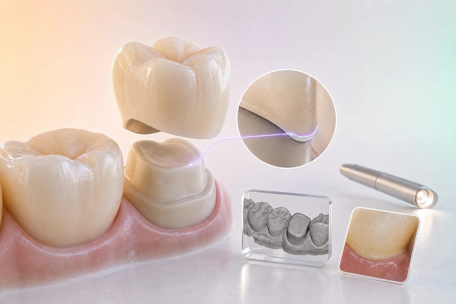 Posterior crown still in review with the marginal reference unresolved before fabrication