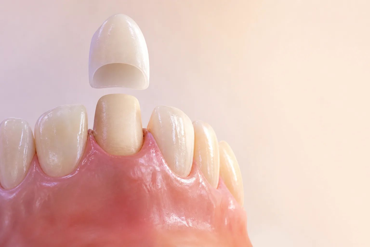 Prepared maxillary central with translucent crown shell showing the treatment branch that opens prescription requirements