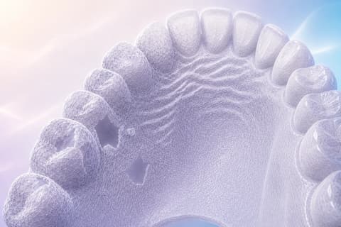 Archivo STL dental mostrado como una malla tridimensional antes, durante y después de su revisión