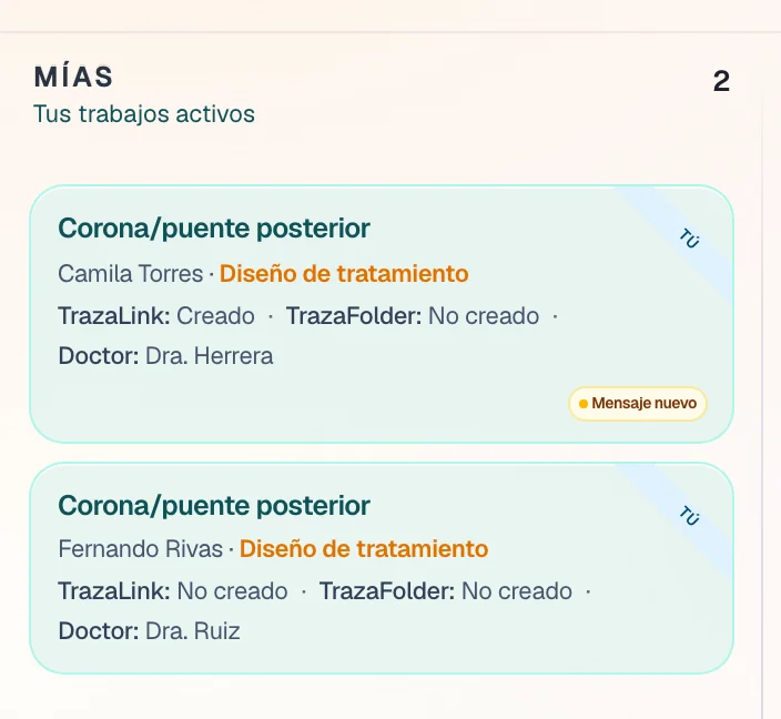 Carril Mías: los trabajos activos asignados al técnico.