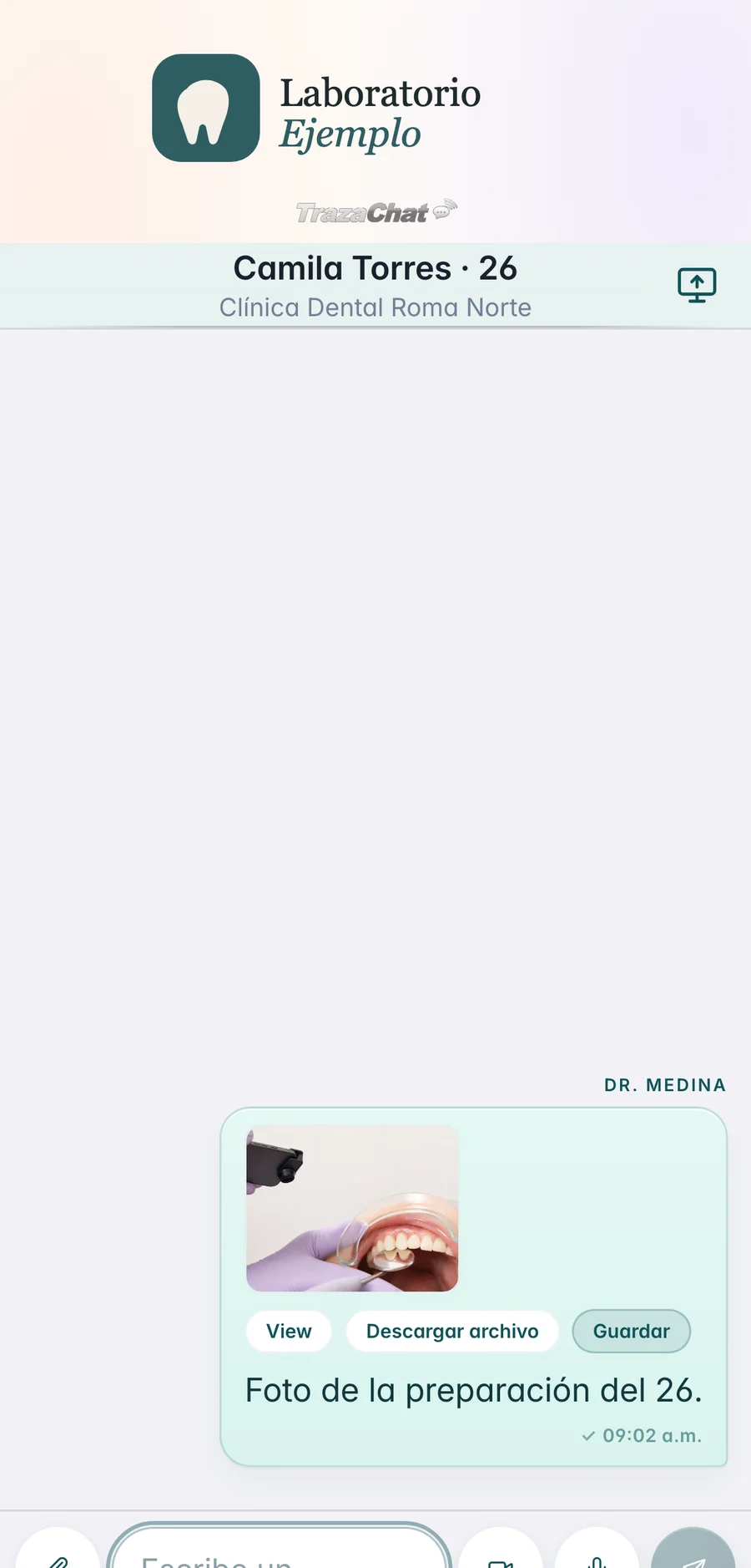 TrazaChat Móvil: la clínica manda la foto de la preparación del 26.